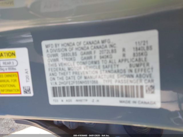 2HGFE2F55NH551068 Honda Civic Sport
