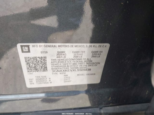 3GNAXKEVXLS509839 Chevrolet Equinox Fwd Lt 1.5l Turbo