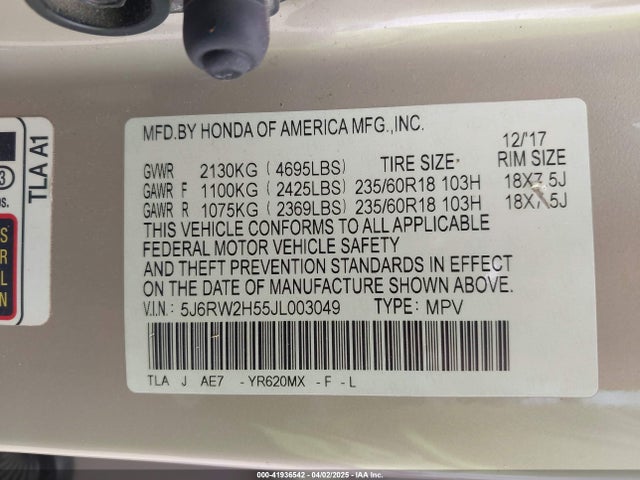 5J6RW2H55JL003049 Honda CR-V EX