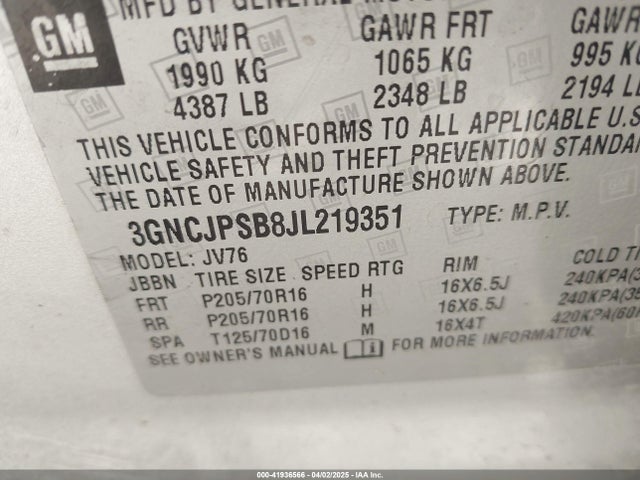Chevrolet Trax Lt 2018 3GNCJPSB8JL219351 Image 9
