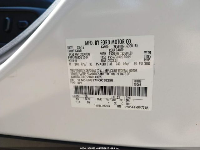 1FM5K8GT7FGC38258 Ford EXPLORER SPORT