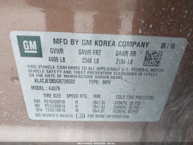 KL4CJESB5GB726502 Buick Encore