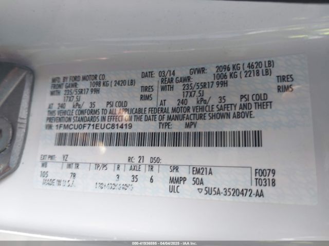 1FMCU0F71EUC81419 Ford ESCAPE S