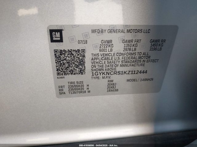 1GYKNCRS1KZ112444 Cadillac XT5 LUXURY