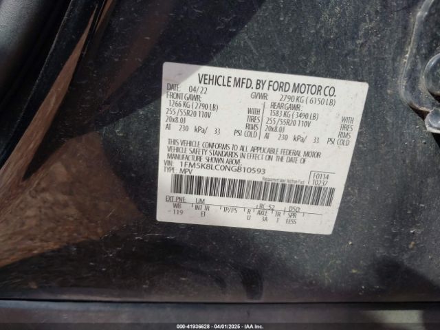 1FM5K8LC0NGB10593 Ford Explorer King Ranch