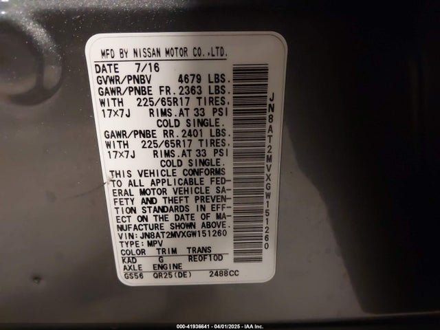 Nissan ROGUE S 2016 JN8AT2MVXGW151260 Image 9