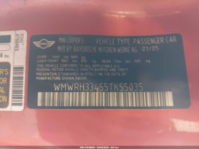 2005 MINI COOPER S WMWRH33455TK55035 Photo 8