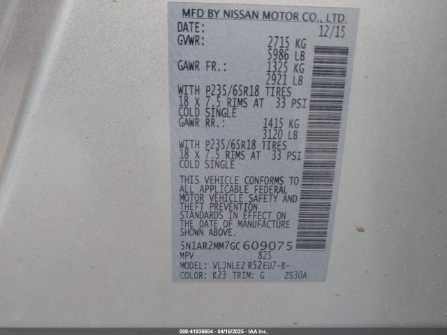 Nissan Pathfinder Sv 2016 5N1AR2MM7GC609075 Image 9