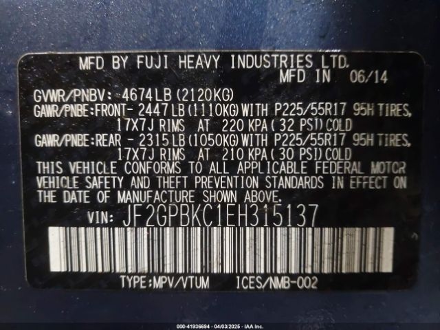 JF2GPBKC1EH315137 Subaru Xv Crosstrek Hybrid 2.0i Touring