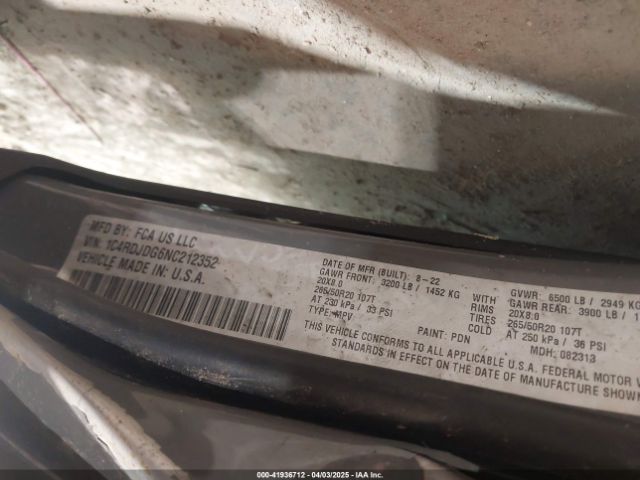 1C4RDJDG6NC212352 Dodge Durango Gt Awd