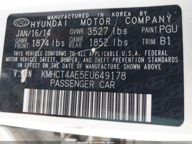 KMHCT4AE5EU649178 Hyundai ACCENT GLS