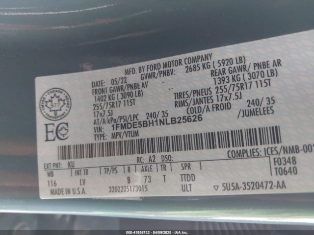 1FMDE5BH1NLB25626 Ford Bronco Big Bend