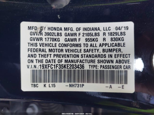 19XFC1F35KE203436 Honda CIVIC EX