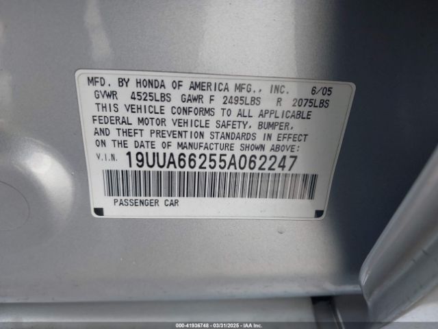 2005 ACURA TL 19UUA66255A062247 Photo 8