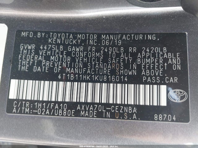 4T1B11HK1KU816014 Toyota CAMRY LE