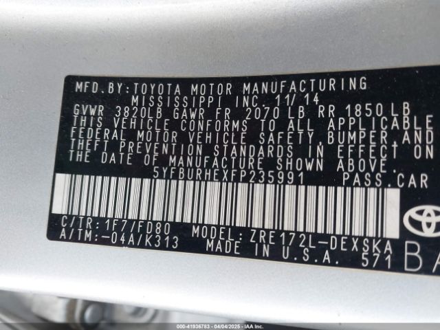 5YFBURHEXFP235991 Toyota Corolla S Plus