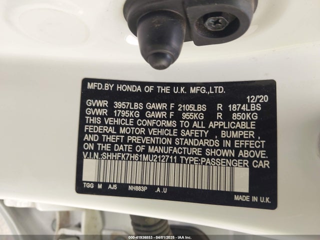 SHHFK7H61MU212711 Honda CIVIC EX