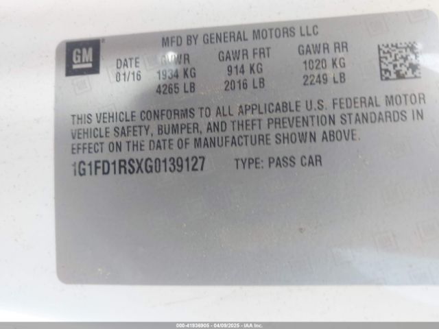 1G1FD1RSXG0139127 Chevrolet lgx - di: direct injection, vvt, alum, gen 2