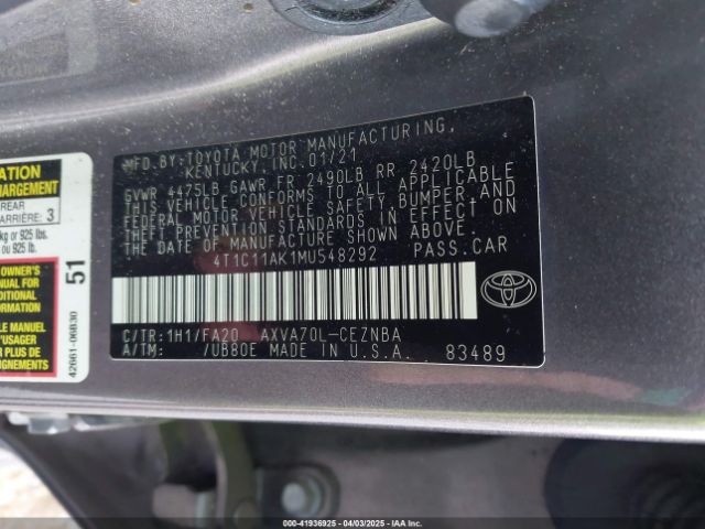 4T1C11AK1MU548292 Toyota CAMRY LE