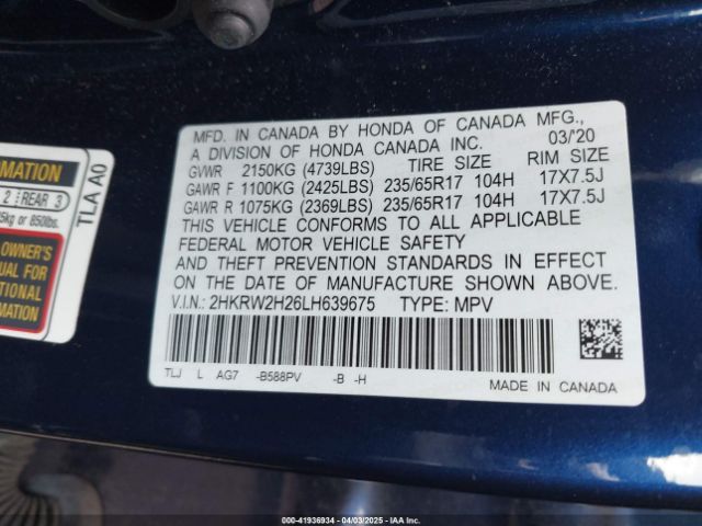 2HKRW2H26LH639675 Honda Cr-v Awd Lx