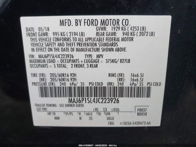 MAJ6P1SL4JC223926 Ford ECOSPORT S
