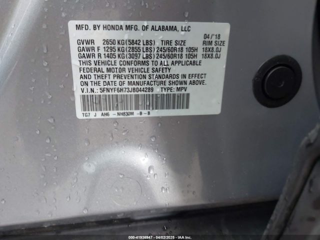 5FNYF6H73JB044289 Honda Pilot Ex-l