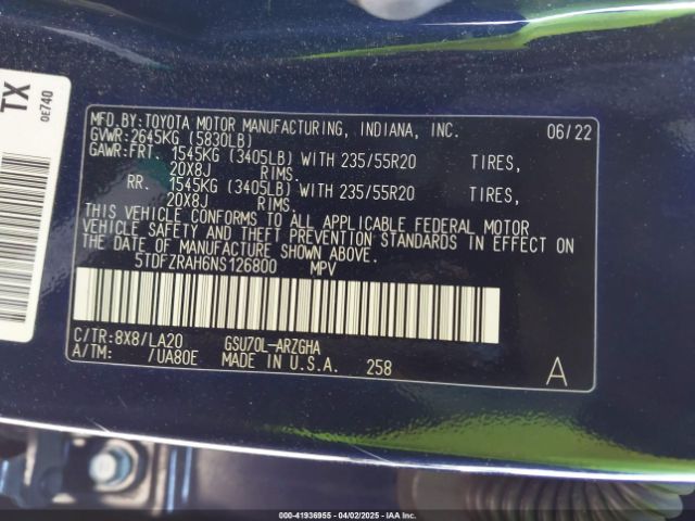 5TDFZRAH6NS126800 Toyota Highlander Platinum