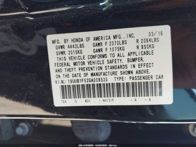 19UUB1F52GA009535 Acura TLX TECH