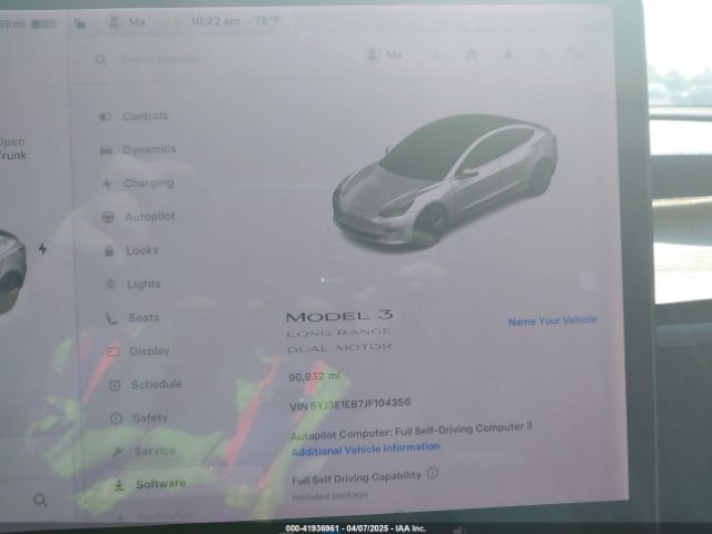5YJ3E1EB7JF104356 Tesla Model 3 Long Range/performance