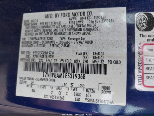 2014 FORD MUSTANG 1ZVBP8AM1E5319368 Photo 8