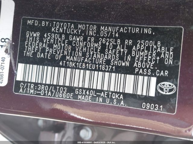 4T1BK1EB1EU116371 Toyota Avalon Xle Touring