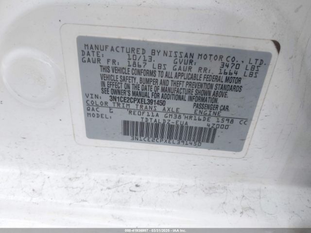 3N1CE2CPXEL391450 Nissan Versa Note Sv