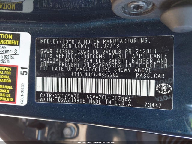4T1B11HK4JU662283 Toyota CAMRY LE