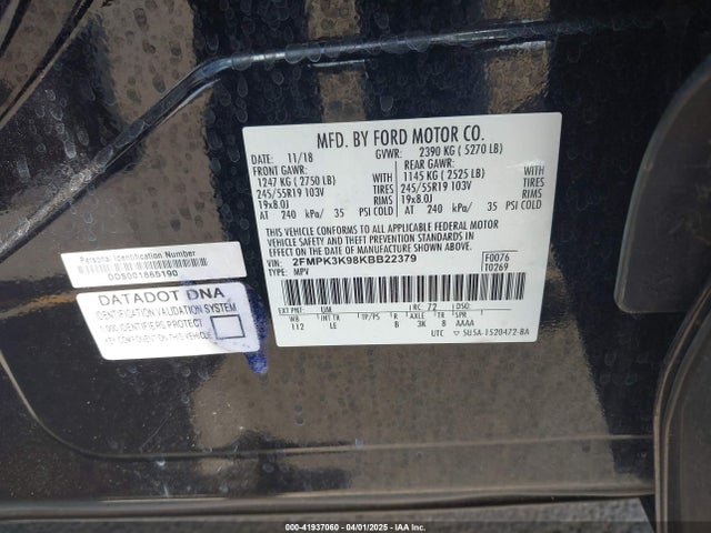 2FMPK3K98KBB22379 Ford Edge Titanium