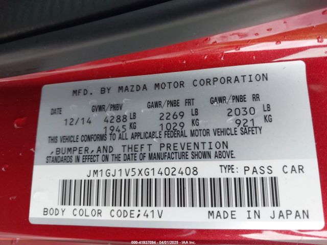 JM1GJ1V5XG1402408 Mazda Mazda6 I Touring