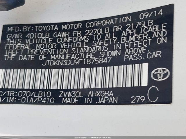 JTDKN3DU9F1875847 Toyota Prius Four