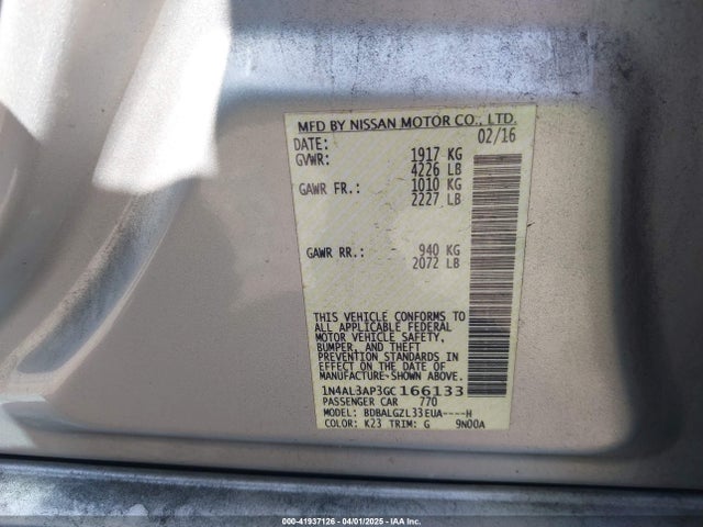 1N4AL3AP3GC166133 Nissan Altima 2.5 S