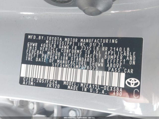 5YFS4MCE5MP078023 Toyota Corolla Se Apex Edition