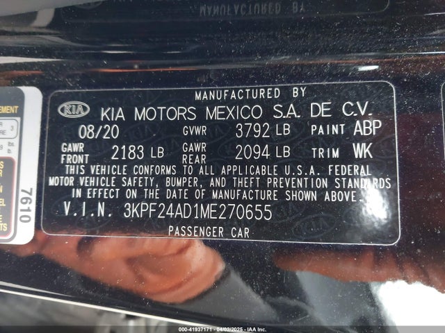 3KPF24AD1ME270655 KIA Forte Lxs
