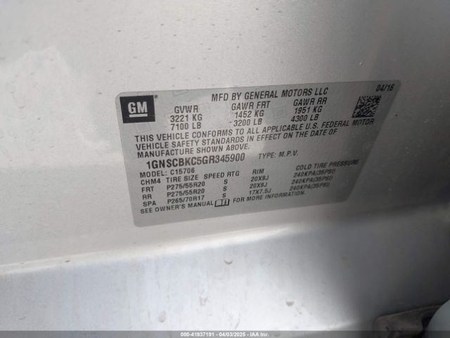1GNSCBKC5GR345900 Chevrolet Tahoe Lt
