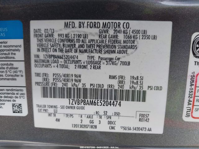1ZVBP8AM6E5204474 Ford Mustang V6 Premium