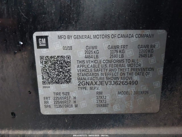 Chevrolet EQUINOX LT 2018 2GNAXJEV3J6265490 Image 9