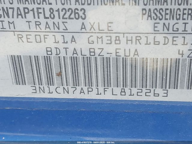 3N1CN7AP1FL812263 Nissan Versa 1.6 S/1.6 S+/1.6 Sl/1.6 Sv