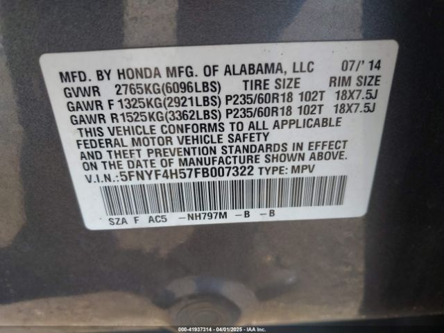 5FNYF4H57FB007322 Honda Pilot Ex-l