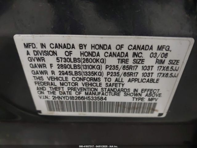 2006 ACURA MDX 2HNYD18266H533584 Photo 8