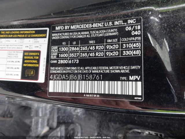4JGDA5JB6JB158761 Mercedes-Benz m276