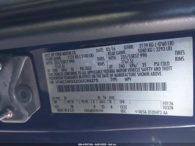 1FMCU9GX2GUC89275 Ford ESCAPE SE