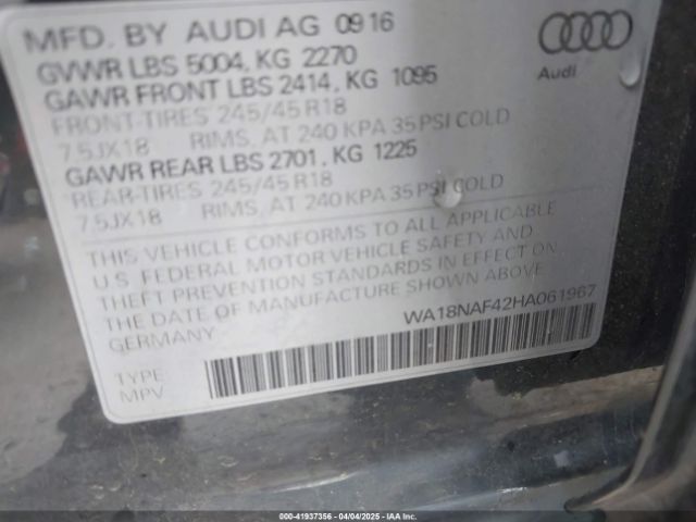 2017 AUDI A4 ALLROAD WA18NAF42HA061967 Photo 8