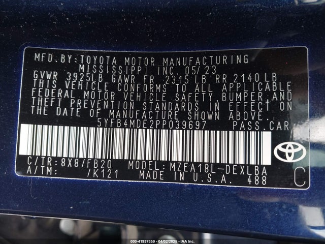 5YFB4MDE2PP039697 Toyota COROLLA LE