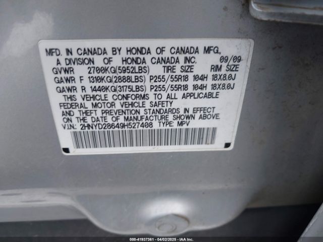 2009 ACURA MDX 2HNYD28649H527408 Photo 8